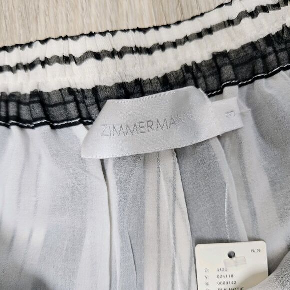 Zimmernann Anthropologie Womens Pants L Black Stripe Wide Leg Pull on Sheer Silk - Picture 10 of 14